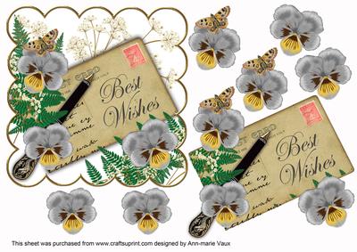 Silver Pansy Best Wishes Ink Saver 6in Step by Step
