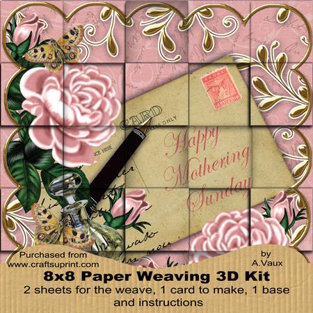 Pink Roses Mothering Sunday 8in Paper Weaving Card Kit