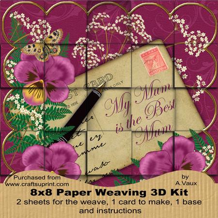 Cerise Pansy My Mum is Best 8in Paper Weaving Card Kit