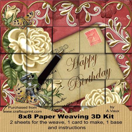 Cream Roses Red Happy Birthday 8in Paper Weaving Card Kit