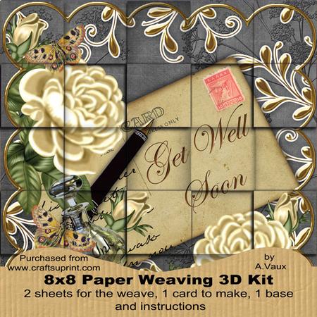 Cream Roses Black Get Well Soon 8in Paper Weaving Card Kit