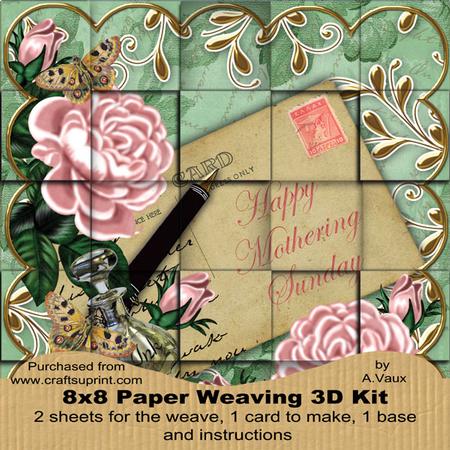 Pink Roses Green Mothering Sunday 8in Paper Weaving Card Kit