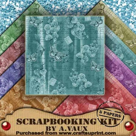 Painted Butterfly Sweet Pea 8 Scrapbooking Papers Kit