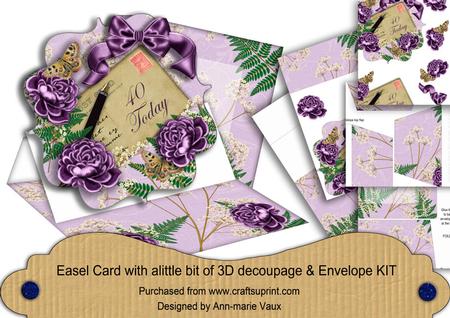 Purple Roses 40 Today Birthday Easel Card & Envelope Kit