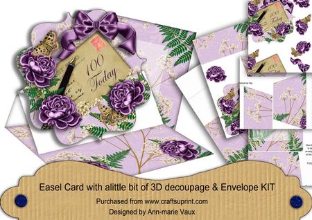 Purple Roses 100 Today Birthday Easel Card & Envelope Kit