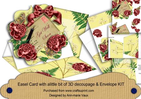Deep Pink Roses L Get Well Soon Easel Card & Envelope Kit