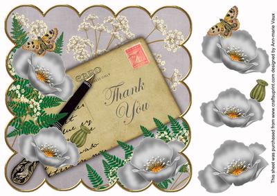 Silver Poppy Thank You 8in Scallop Decoupage Topper