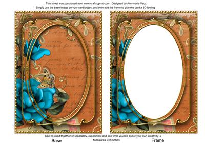 Teal Rose Burnt Orange 7x5in Ornate Shaker and Base