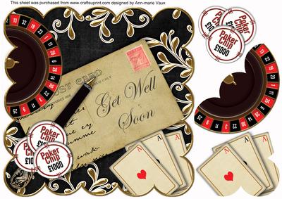 Black Roulette Get Well Soon 8in Scallop Decoupage Topper