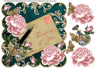 P Rose Petrol Thinking of You 8in Scallop Decoupage Topper