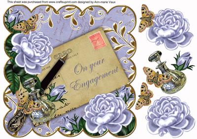 Blue Roses on Your Engagement 8in Scallop Decoupage Topper