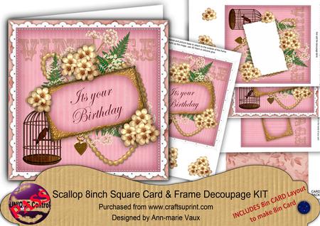 Vintage Birdcage Pink Birthday 8in Card Frame Kit