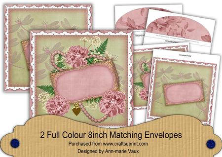 Pink Carnations Olive Ornate 8in Envelope Kit