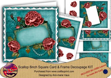 Deep Pink Teal Roses Ornate 8in Card Frame Kit
