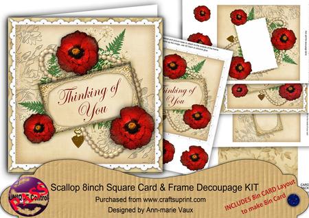 Red Poppy Cream Thinking of You 8in 3D Card Frame Kit