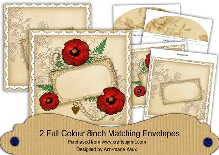 Red Poppy Cream Ornate 8in Envelope Kit