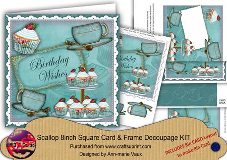 Teal Tea and Cupcake Birthday Wishes 8in 3D Card Frame Kit