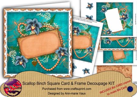 Teal Orchids Orange Ornate 8in 3D Card Frame Kit