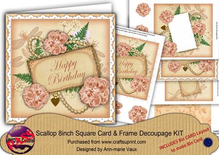 Peach Carnations Happy Birthday 8in Vintage Card Frame Kit
