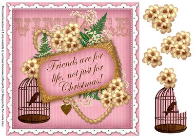 Pink Vintage Birdcage Friends for Life 8in Decoupage Sheet