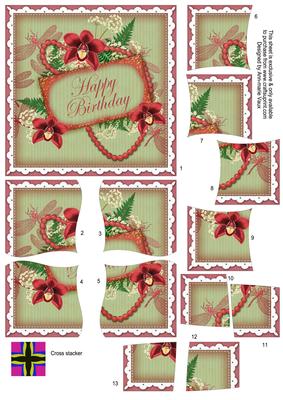 Red Orchids Olive Happy Birthday 5in Cross Stacker Topper