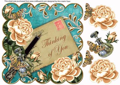 Peach Roses Teal Thinking of You 8in Scallop Step by Step