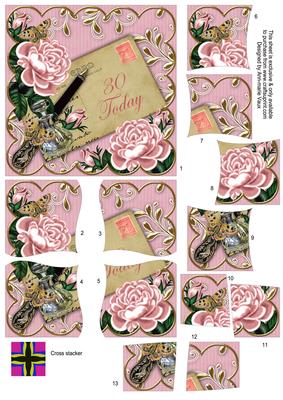 Pink Roses 30 Today Postcard 5in Cross Stacker Topper