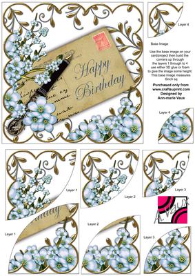 Blue Blossom Happy Birthday Ink Saver 6in Duo Corner Stacker