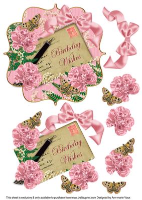 Pink Carnations Birthday Wishes 6in Bracket Topper