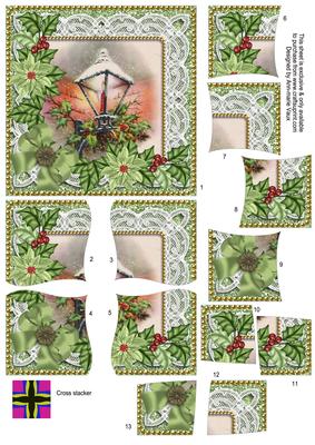 Green Poinsettia Lantern 5in Cross Stacker