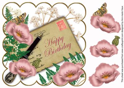 Pink Poppy Happy Birthday Ink Saver 8in Step by Step
