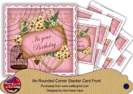 Pink Birdcage Birthday Wishes 8in Round Corner Stacker Kit