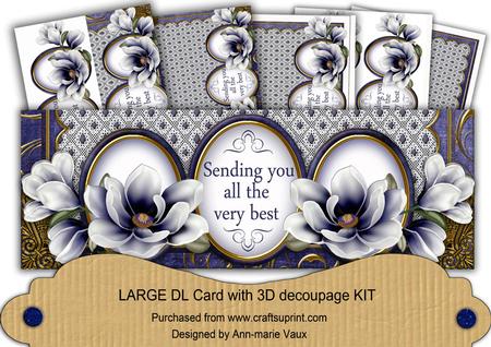 Blue Magnolia Sending My Best Large Dl Decoupage Card Kit