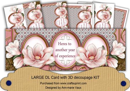 Pink Magnolia Year of Experience Large Dl Decoupage Card Kit