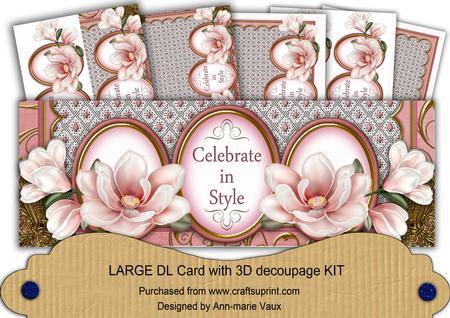 Pink Magnolia Celebrate in Style Large Dl Decoupage Card Kit