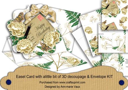Cream Roses Happy Birthday Easel Card and Envelope Kit