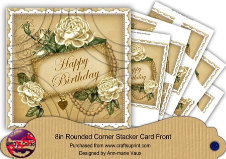 Cream Roses Happy Birthday 8in All 4 Rounded Corner Stacker