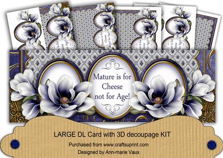 Dark Blue Magnolia Mature Cheese Large Dl Decoupage Card Kit