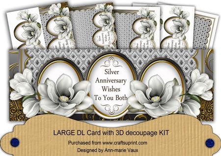 Silver Magnolia Sil Anniversary Large Dl Decoupage Card Kit