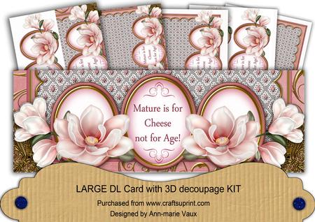 Pink Magnolia Mature Cheese Large Dl Decoupage Card Kit