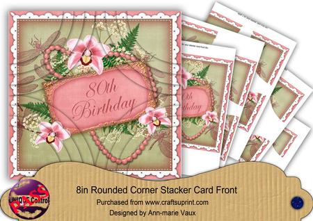 Pink Orchid Olive 80th Birthday 8in Round Corner Stacker Kit