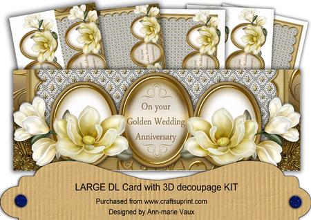 Cream Magnolia Gold Anniversary Large Dl Decoupage Card Kit