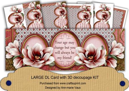 D Red Magnolia Age May Change! Large Dl Decoupage Card Kit