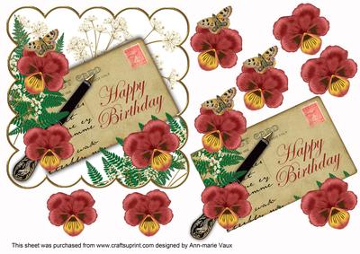 Red Pansy Happy Birthday Ink Saver 6in Decoupage Topper