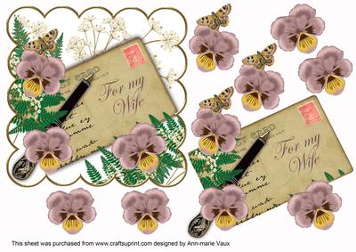 Dpink Pansy for My Wife Ink Saver 6in Decoupage Topper