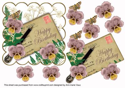 Dpink Pansy Ink Saver Happy Birthday 6in Decoupage Topper