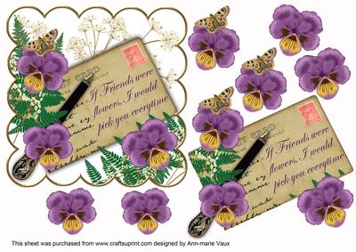 Purple Pansy Ink Saver If Friends Were. 6in Decoupage Topper