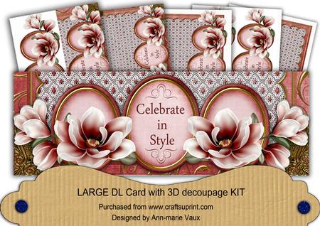 Red Magnolia Celebrate in Style Large Dl Decoupage Card Kit