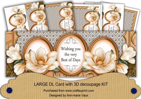 Peach Magnolia Best of Days Large Dl Decoupage Card Kit