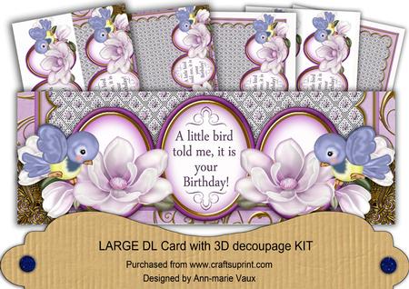 Lilac Magnolia Bird Told Me Birthday Large Dl Card Kit